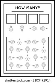 How many Skull with Candle, game for children. Vector illustration, printable worksheet