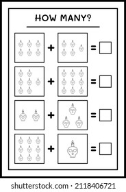 How many Skull with Candle, game for children. Vector illustration, printable worksheet