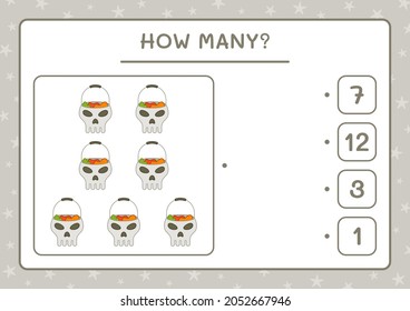 How many Skull, game for children. Vector illustration, printable worksheet