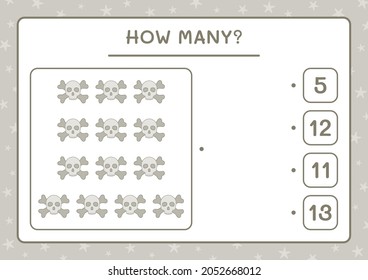 How many Skull, game for children. Vector illustration, printable worksheet