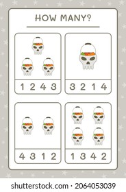How many Skull, game for children. Vector illustration, printable worksheet