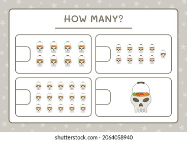 How many Skull, game for children. Vector illustration, printable worksheet