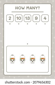 How many Skull, game for children. Vector illustration, printable worksheet