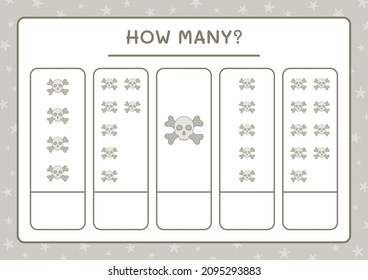 How many Skull, game for children. Vector illustration, printable worksheet