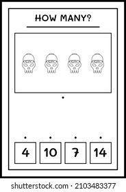 How many Skull, game for children. Vector illustration, printable worksheet