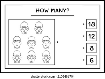 How many Skull, game for children. Vector illustration, printable worksheet