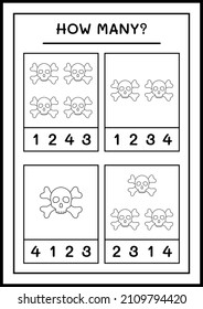 How many Skull, game for children. Vector illustration, printable worksheet