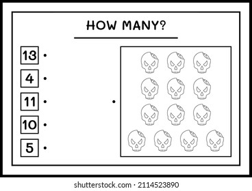 How many Skull, game for children. Vector illustration, printable worksheet