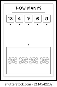How many Skull, game for children. Vector illustration, printable worksheet