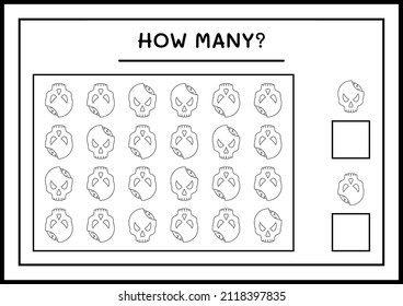 How many Skull, game for children. Vector illustration, printable worksheet