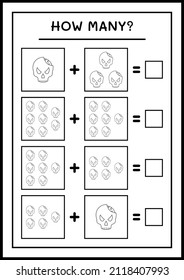 How many Skull, game for children. Vector illustration, printable worksheet