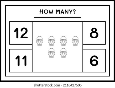 How many Skull, game for children. Vector illustration, printable worksheet