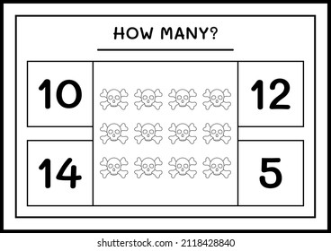 How many Skull, game for children. Vector illustration, printable worksheet