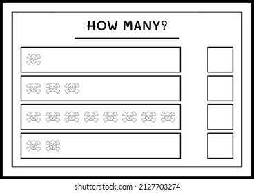 How many Skull, game for children. Vector illustration, printable worksheet