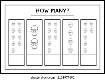 How many Skull, game for children. Vector illustration, printable worksheet