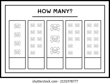 How many Skull, game for children. Vector illustration, printable worksheet