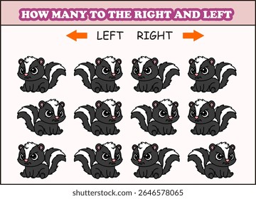 how many skunk to the left and right. animal arrow 
