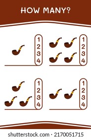 How many of Smoking pipe, game for children. Vector illustration, printable worksheet