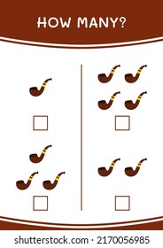 How many of Smoking pipe, game for children. Vector illustration, printable worksheet