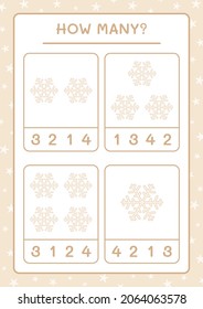How many snowflake, game for children. Vector illustration, printable worksheet