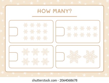 How many snowflake, game for children. Vector illustration, printable worksheet