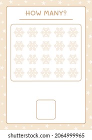 ¿Cuántos copos de nieve, juegos para niños? Ilustración del vector, hoja de cálculo imprimible