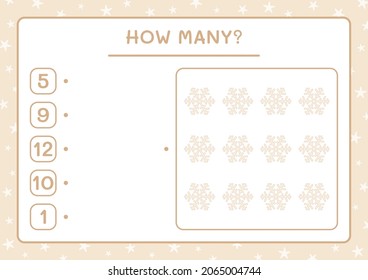 How many snowflake, game for children. Vector illustration, printable worksheet