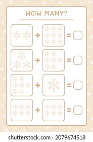 How many snowflake, game for children. Vector illustration, printable worksheet