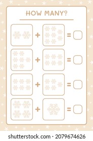 How many snowflake, game for children. Vector illustration, printable worksheet