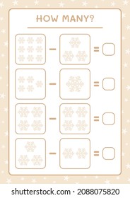How many snowflake, game for children. Vector illustration, printable worksheet