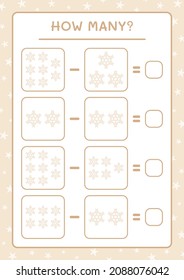 How many snowflake, game for children. Vector illustration, printable worksheet