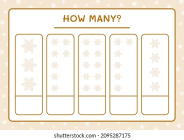 How many snowflake, game for children. Vector illustration, printable worksheet