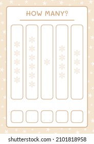 ¿Cuántos copos de nieve, juegos para niños? Ilustración del vector, hoja de cálculo imprimible