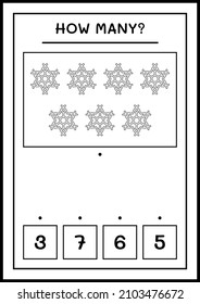 How many snowflake, game for children. Vector illustration, printable worksheet