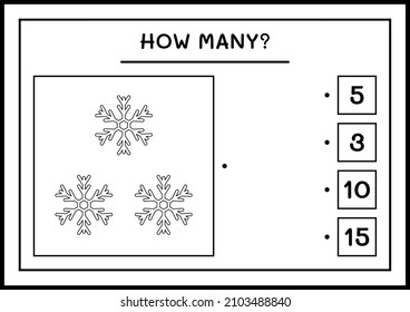 How many snowflake, game for children. Vector illustration, printable worksheet