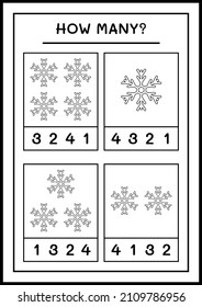 How many snowflake, game for children. Vector illustration, printable worksheet