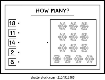 How many snowflake, game for children. Vector illustration, printable worksheet