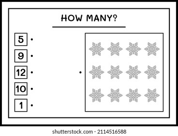 How many snowflake, game for children. Vector illustration, printable worksheet