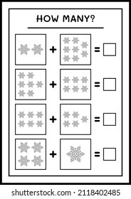 How many snowflake, game for children. Vector illustration, printable worksheet