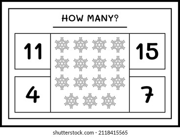 How many snowflake, game for children. Vector illustration, printable worksheet