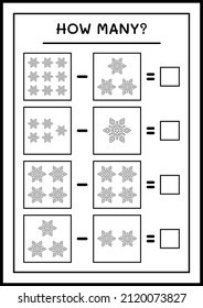 How many snowflake, game for children. Vector illustration, printable worksheet