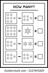 How many snowflake, game for children. Vector illustration, printable worksheet