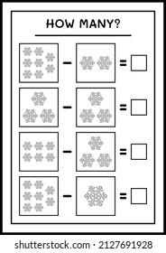 How many snowflake, game for children. Vector illustration, printable worksheet