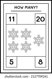 How many snowflake, game for children. Vector illustration, printable worksheet
