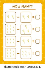 Cuántos Spear, juegos para niños. Ilustración del vector, hoja de cálculo imprimible