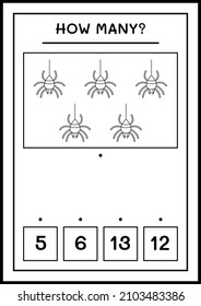 How many Spider, game for children. Vector illustration, printable worksheet