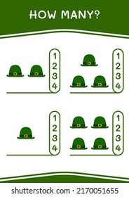 How many of St. Patrick's Day hat, game for children. Vector illustration, printable worksheet