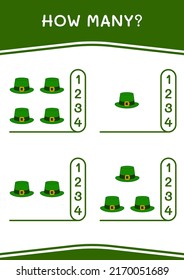 How many of St. Patrick's Day hat, game for children. Vector illustration, printable worksheet
