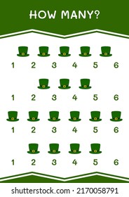 How many of St. Patrick's Day hat, game for children. Vector illustration, printable worksheet