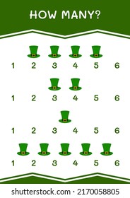 How many of St. Patrick's Day hat, game for children. Vector illustration, printable worksheet